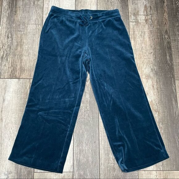 Croft & Barrow Straight-Leg Velour Pants color is Blue Dye Size PM - Picture 2 of 9